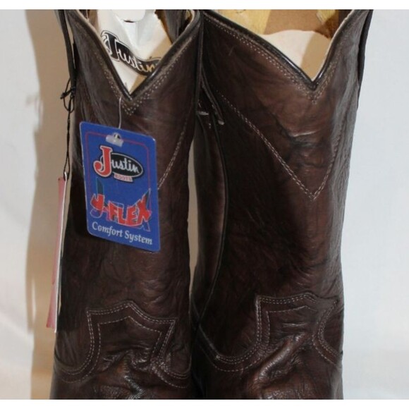 JUSTIN MEN'S DEERLITE ROPER LEATHER BOOTS BROWN SZ 7EE WIDE NWT - Picture 5 of 7